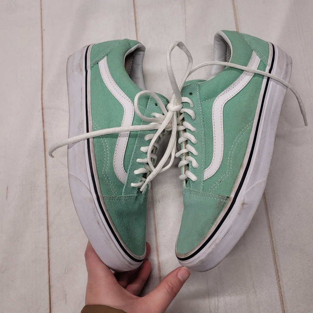 Vans Mint Green Low Top Sneakers with White Stripe - Picture 4 of 8